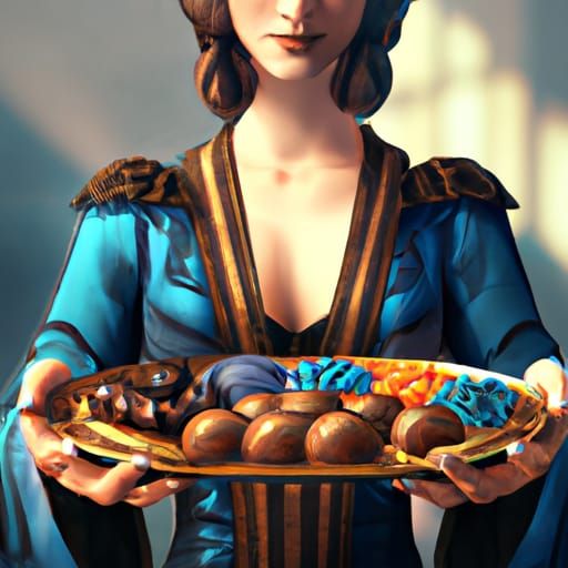 Elegant Woman with Chocolate Bonbons in Art Nouveau Style