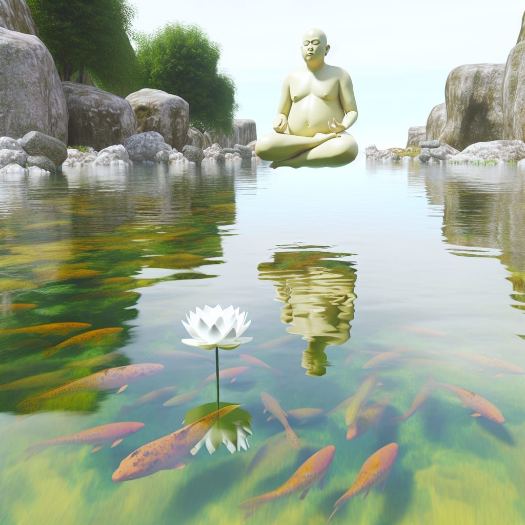 Meditating Figure Above Pond with Lotus: Matte Painting