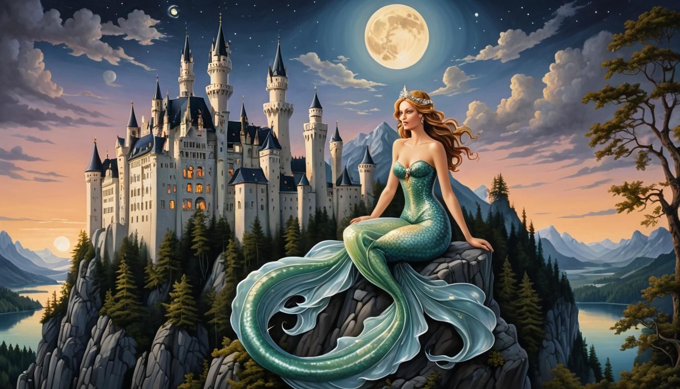 Mermaid at Neuschwanstein Castle in Catherine Abel Style