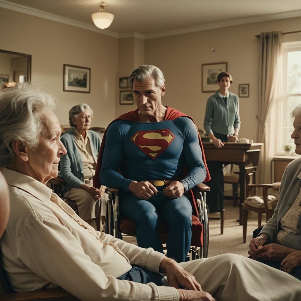 Superman Visits Nursing Home: Cinematic Film Still