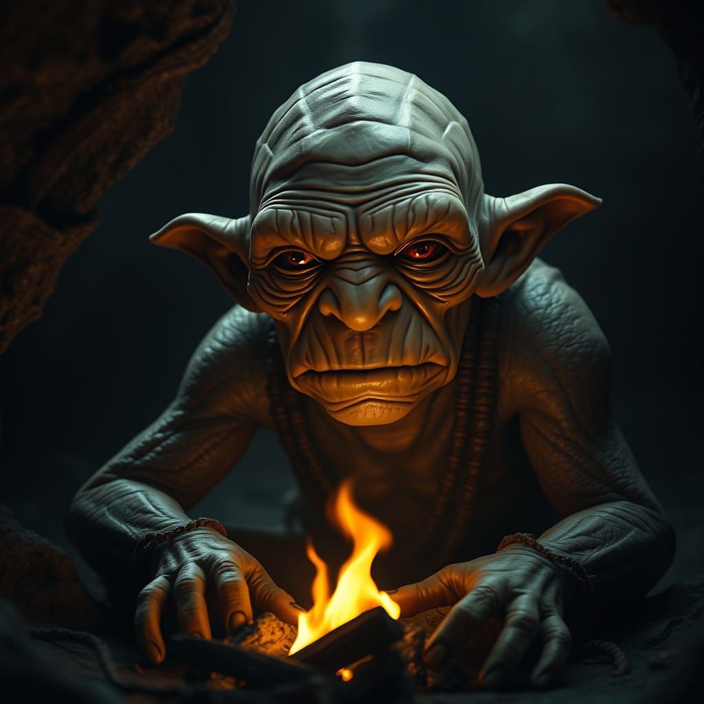 Gollum in a Cave: Photorealistic Concept Art