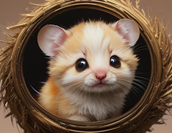 Cute Fluffy Mouse Portrait in Grunge Oil Style