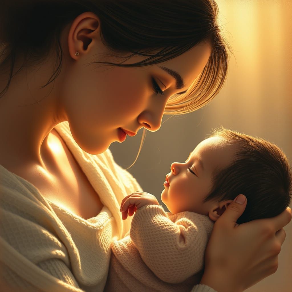 Mother's Tender Whispers to Newborn