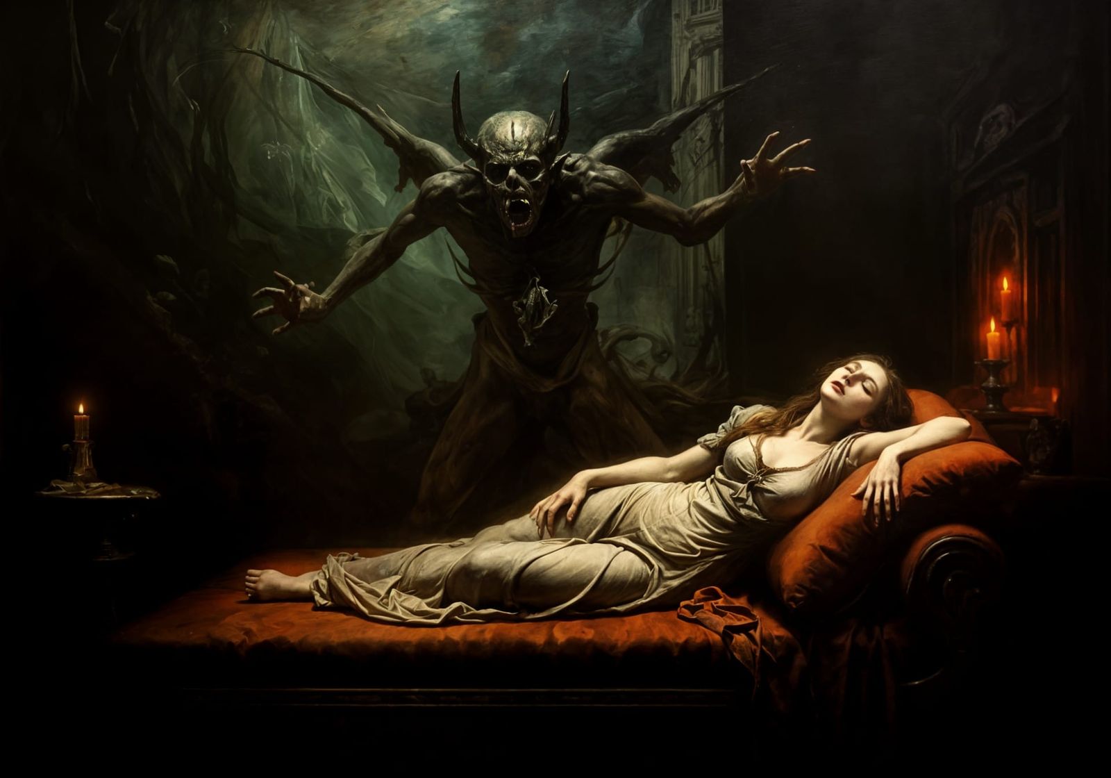 Gothic Nightmare Oil Painting in Vibrant Colors