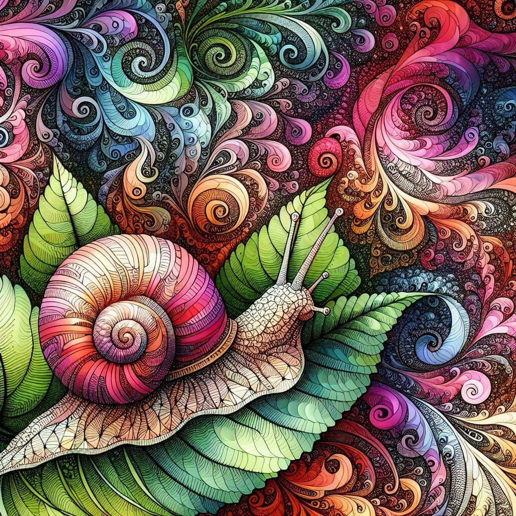 Maximalist Snail on Fractal Leaf
