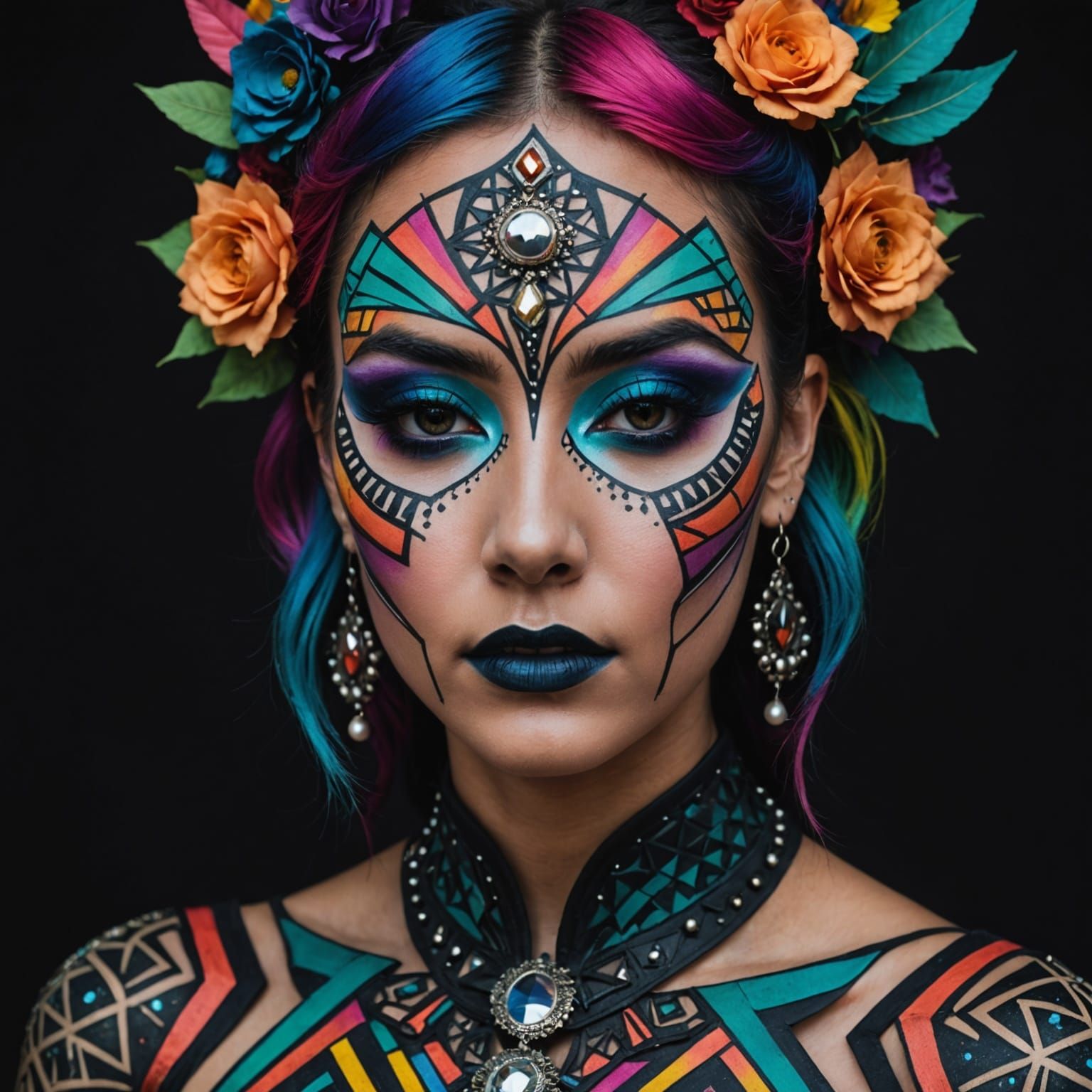 Woman with Geometric Art Nouveau Face Paint
