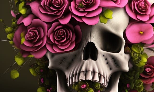 Detailed Skull with Flowers in Fantasy Style