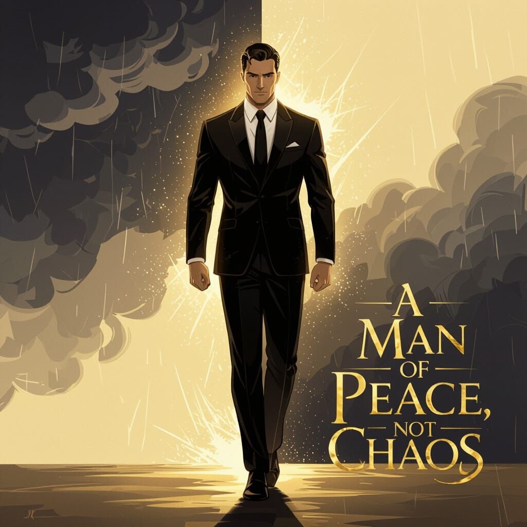 Man of Peace Cinematic Digital Painting in Gold and Black