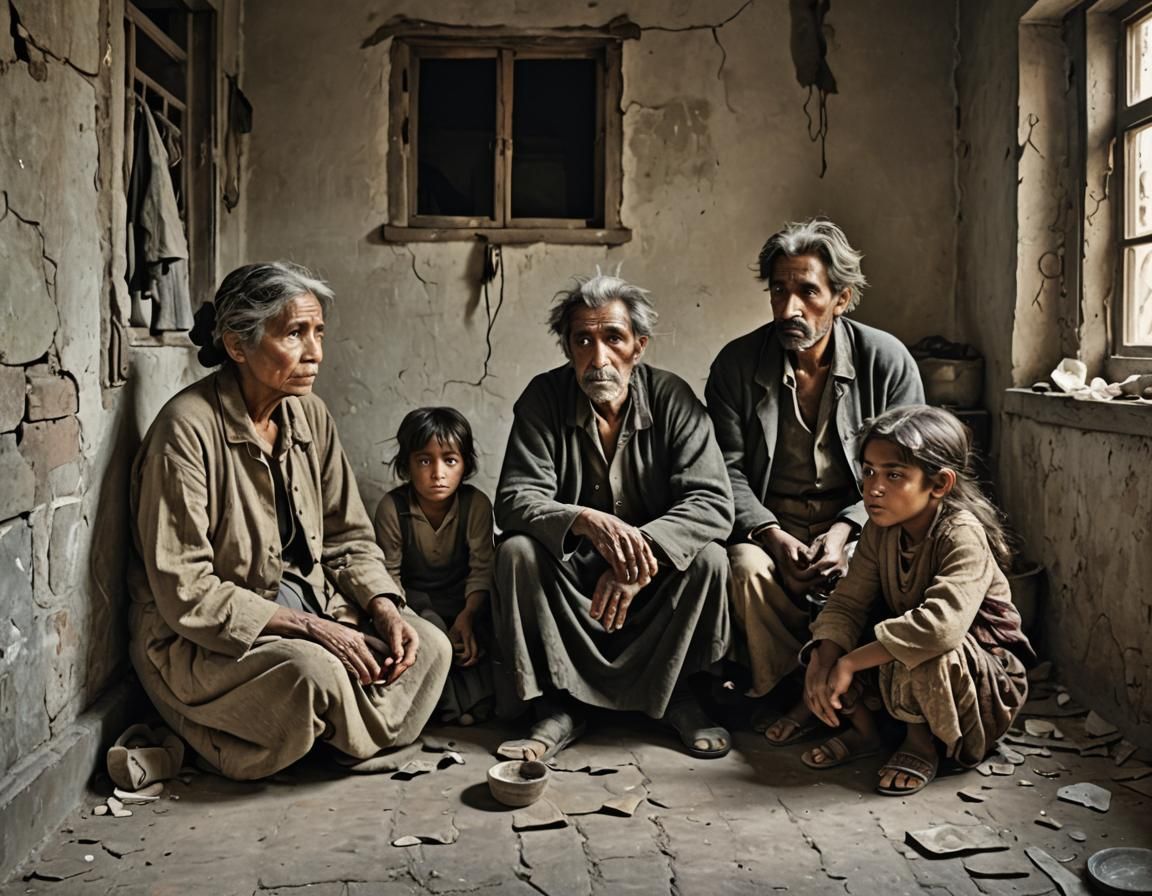 Hyperrealistic Scene of a Poor Family