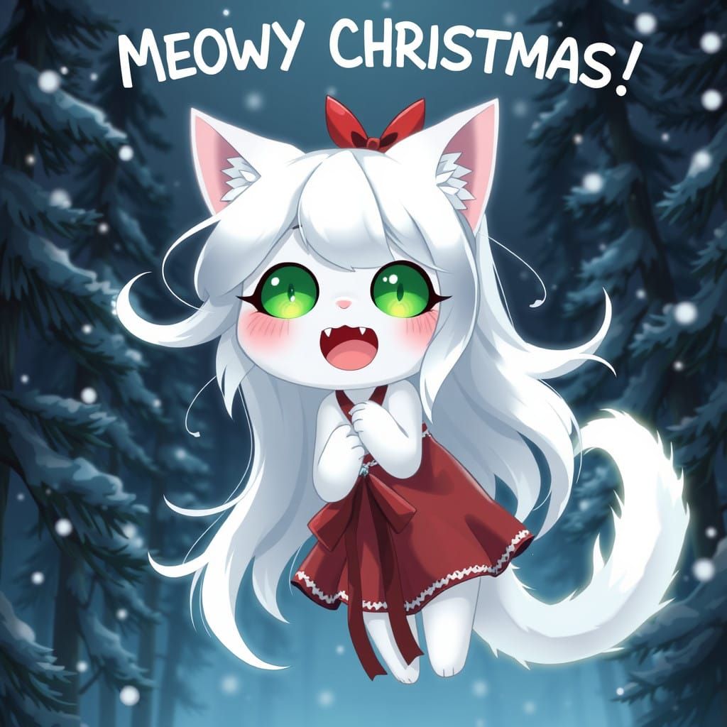 Adorable Anime Catgirl Sings Merry Christmas in a Winter Won...