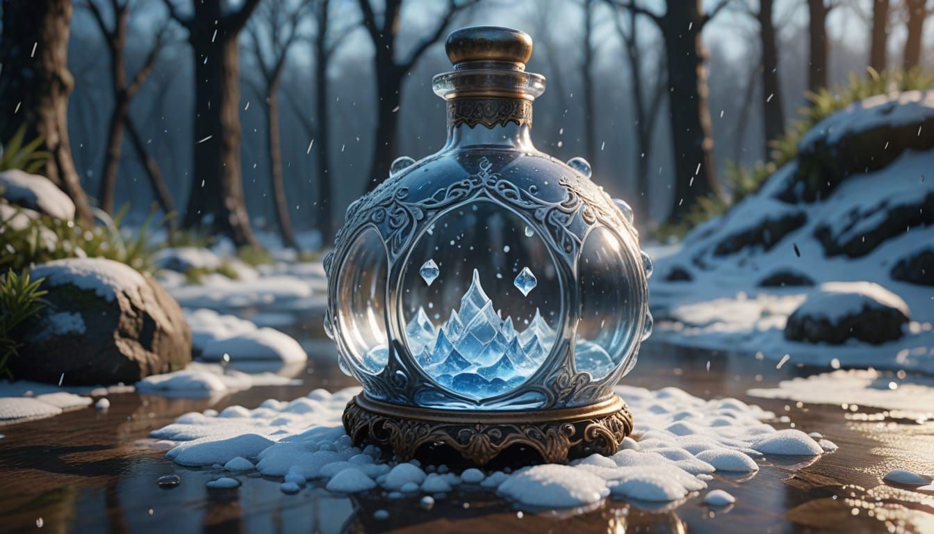 Ornate Thaw Potion Bottle in 3D Anime Style