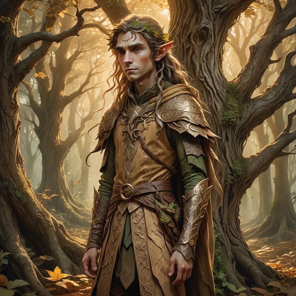 Elf in Mystical Forest: Art Nouveau Fantasy