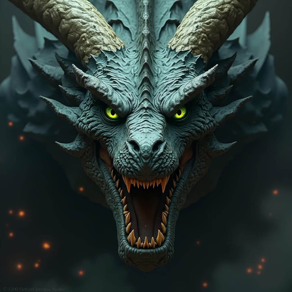 Menacing Dragon Face with Emerald Eyes