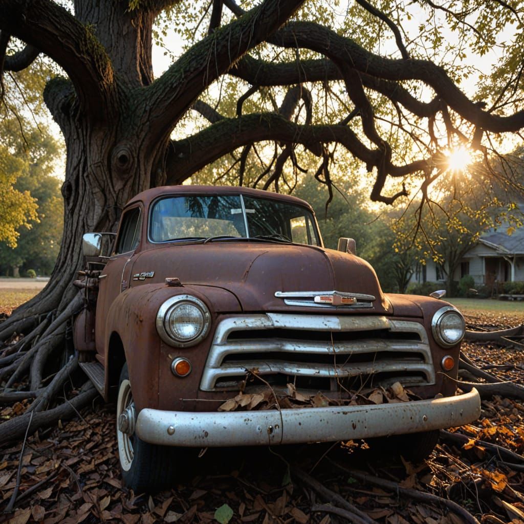 Surreal Abandoned Chevrolet Pickup Truck in Golden Hour