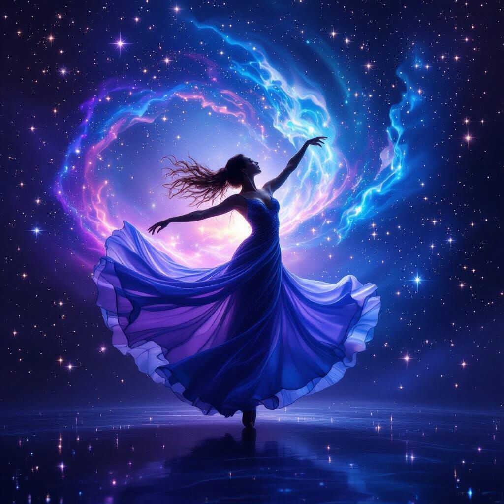 Celestial Dancer Twirling in Cosmic Nebula, 8K UHD