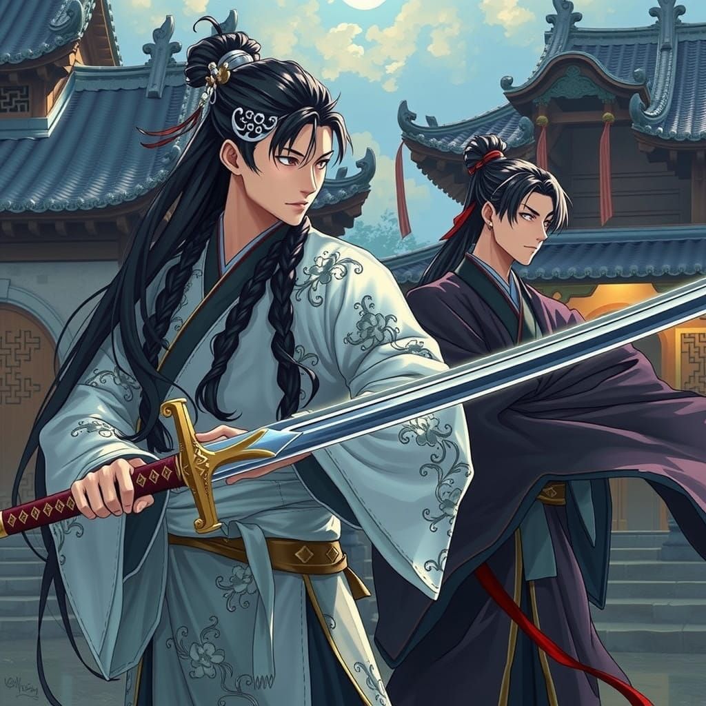 Traditional Asian Heroes in Classic Chinese Style with Anime...
