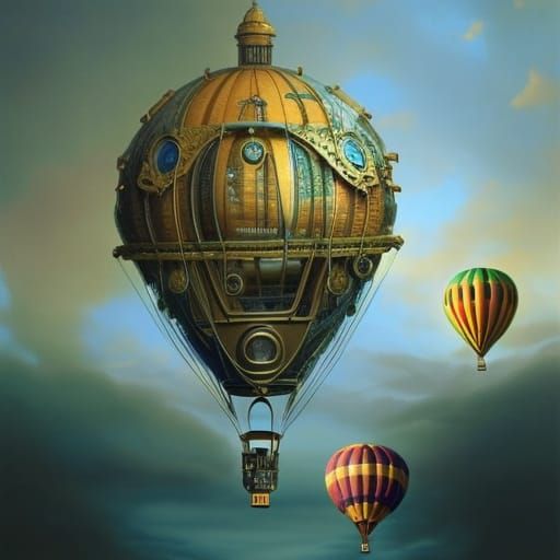 Steampunk Balloon with Intricate Details and Reflections