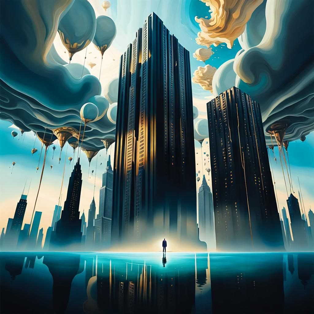 Surreal Melting Cityscape Inspired by Dalí and Magritte
