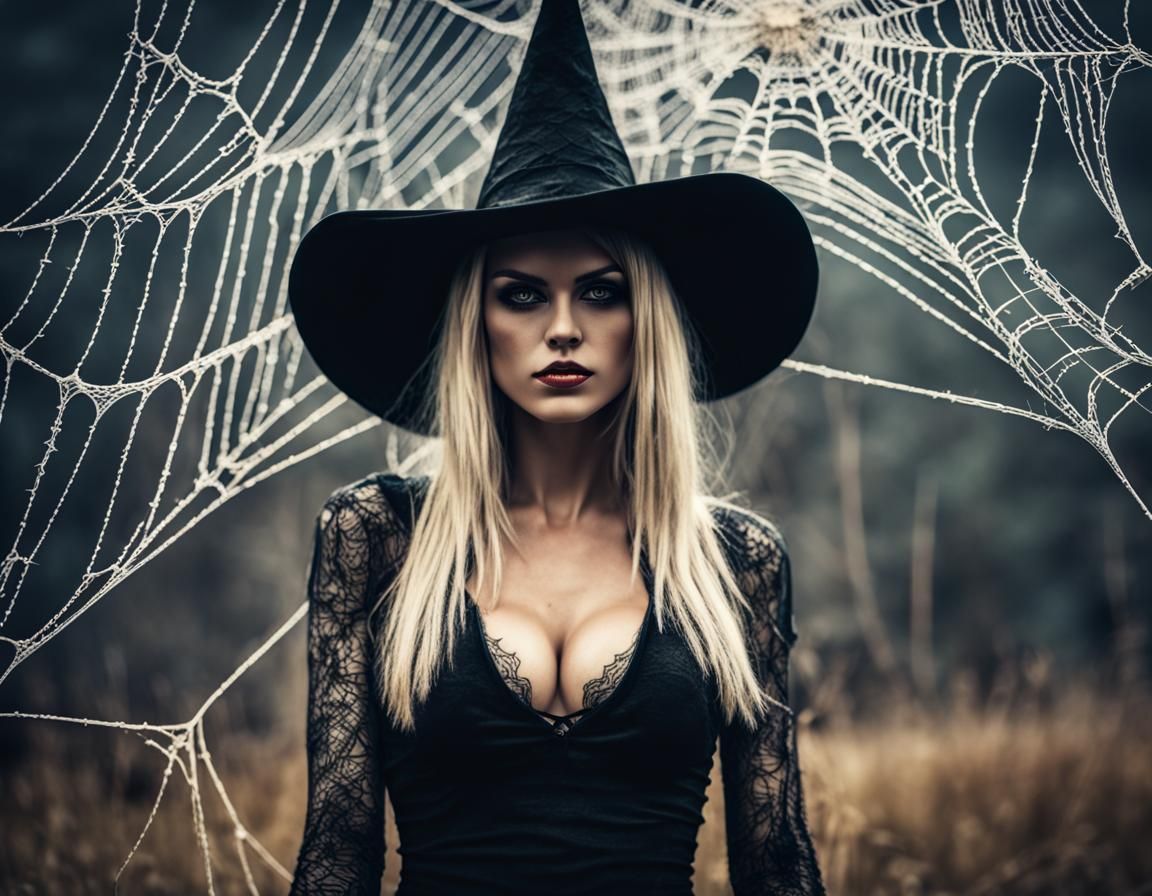 Witch with Blonde Bob and Spiderweb Clothes