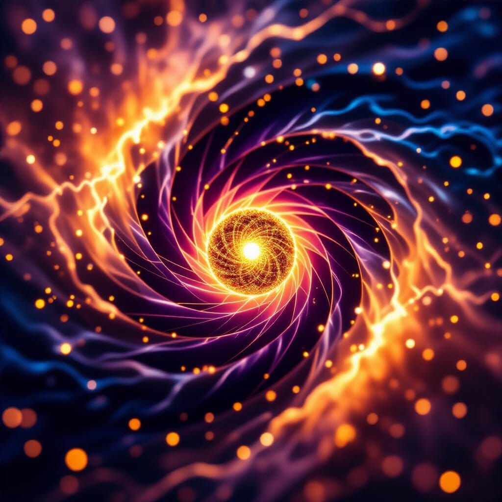 Miniature Sun in Violet Vortex with Golden Stardust