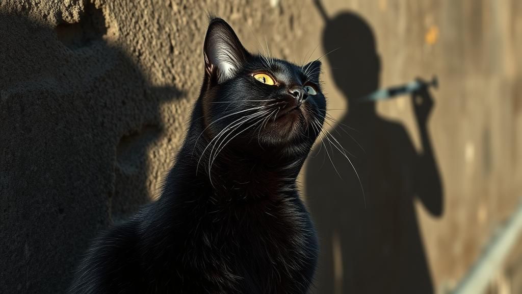 Spooked Black Cat Shadow: Veterinarian Silhouette