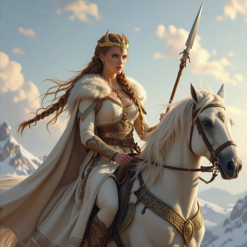 Viking Battle Goddess Rides a Winged Horse