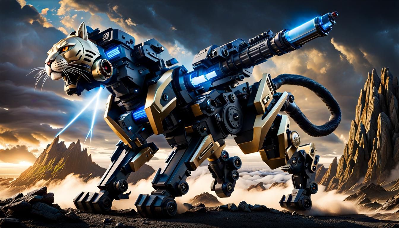 Cybernetic Panther Prowling Dark City Street