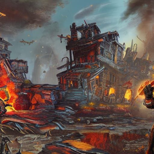 Punk Rock Model in Fantasy Coffee Shop Art