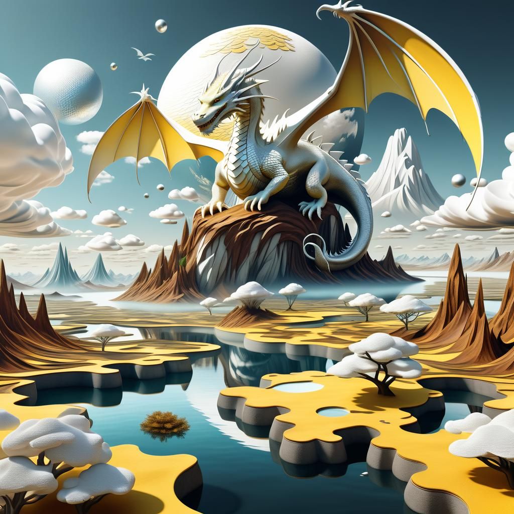 White Dragon in Infinite Magical Landscape