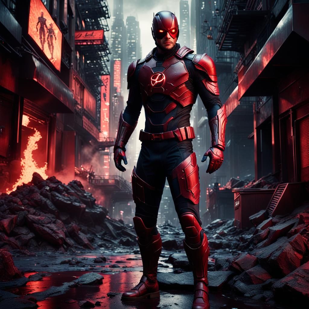 Symbiote Daredevil in Hell's Kitchen, Detailed Matte Paintin...