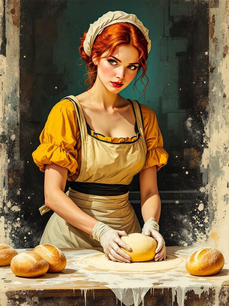 Redhead Baker in Vintage Poster Style with Art Deco Flair