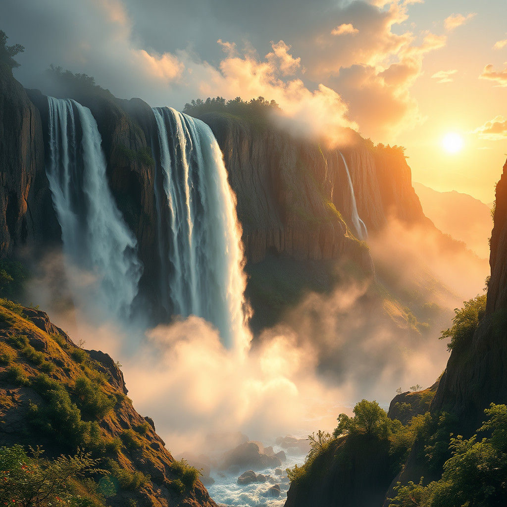 Majestic Waterfall in Cinematic Landscape Style
