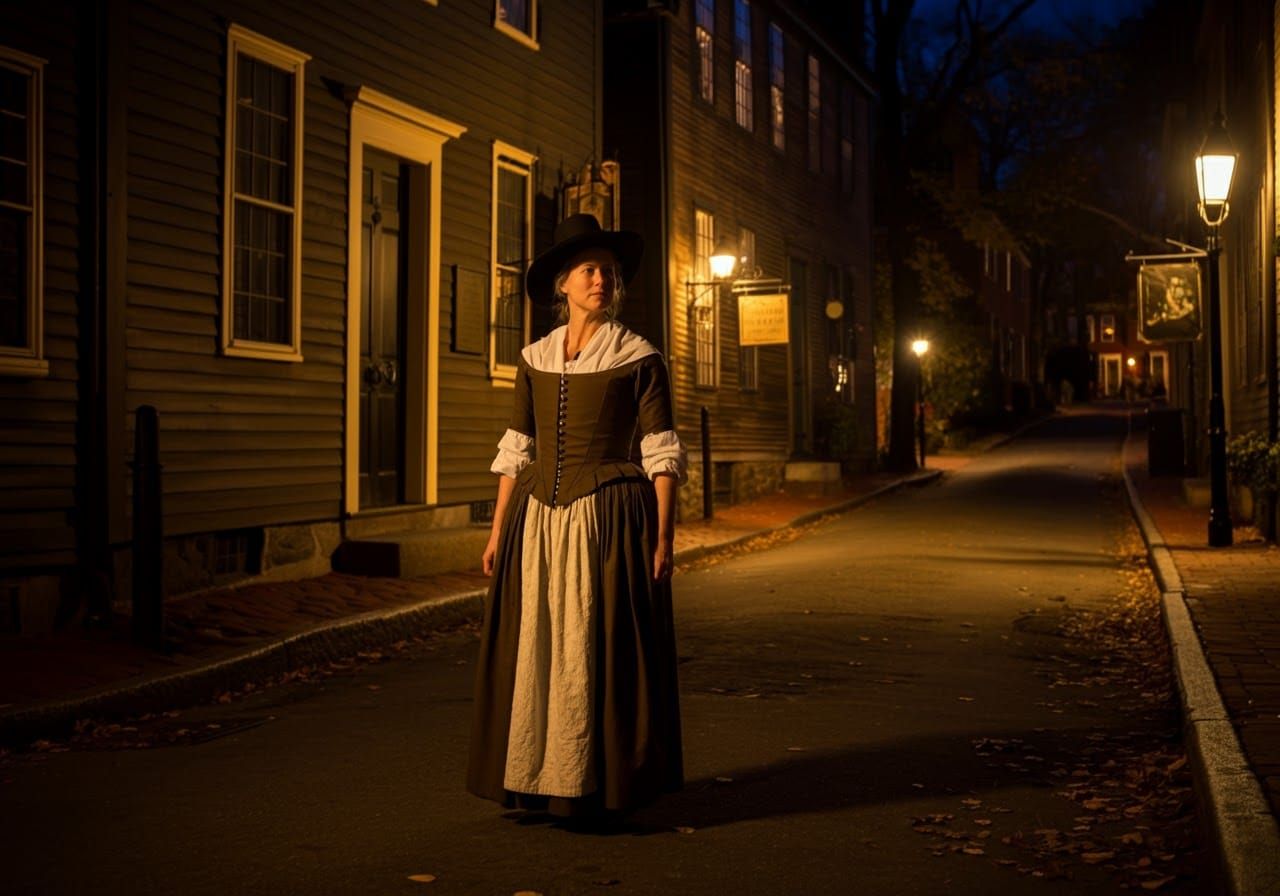 Puritan Woman in Salem, Massachusetts at Magic Hour