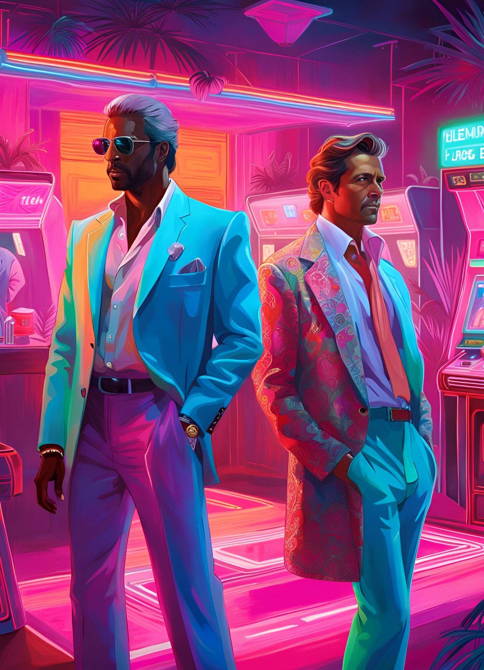 1980s Miami Vice style meets the arcade