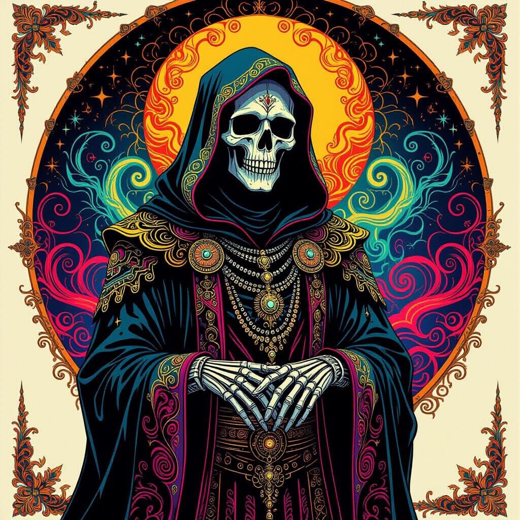 Psychedelic Grim Reaper in Ornate Digital Art