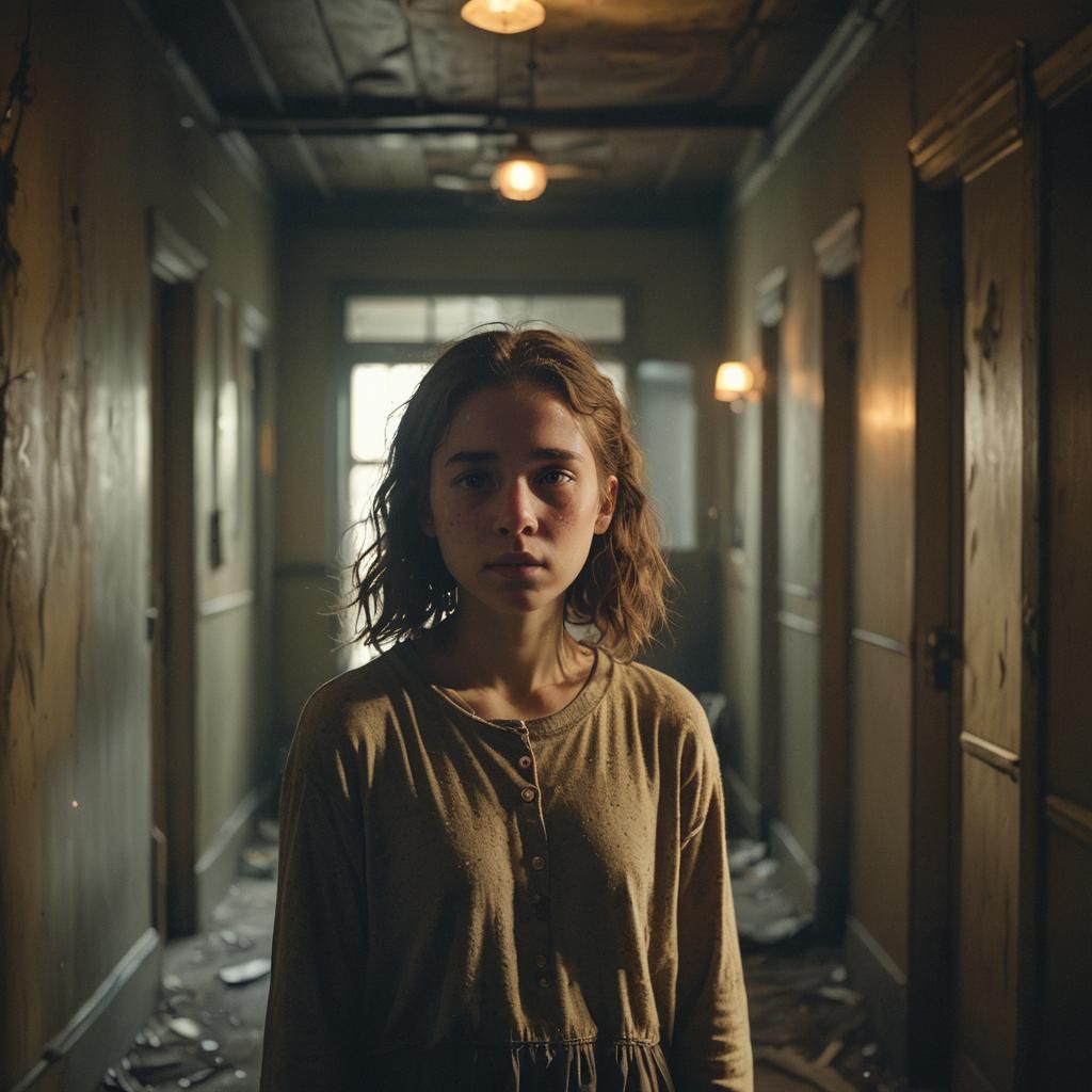 Ethereal Aura Surrounds Girl in Haunted House