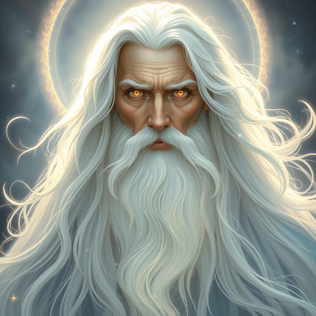 Divine Being with Flowing White Hair and Radiant Complexion