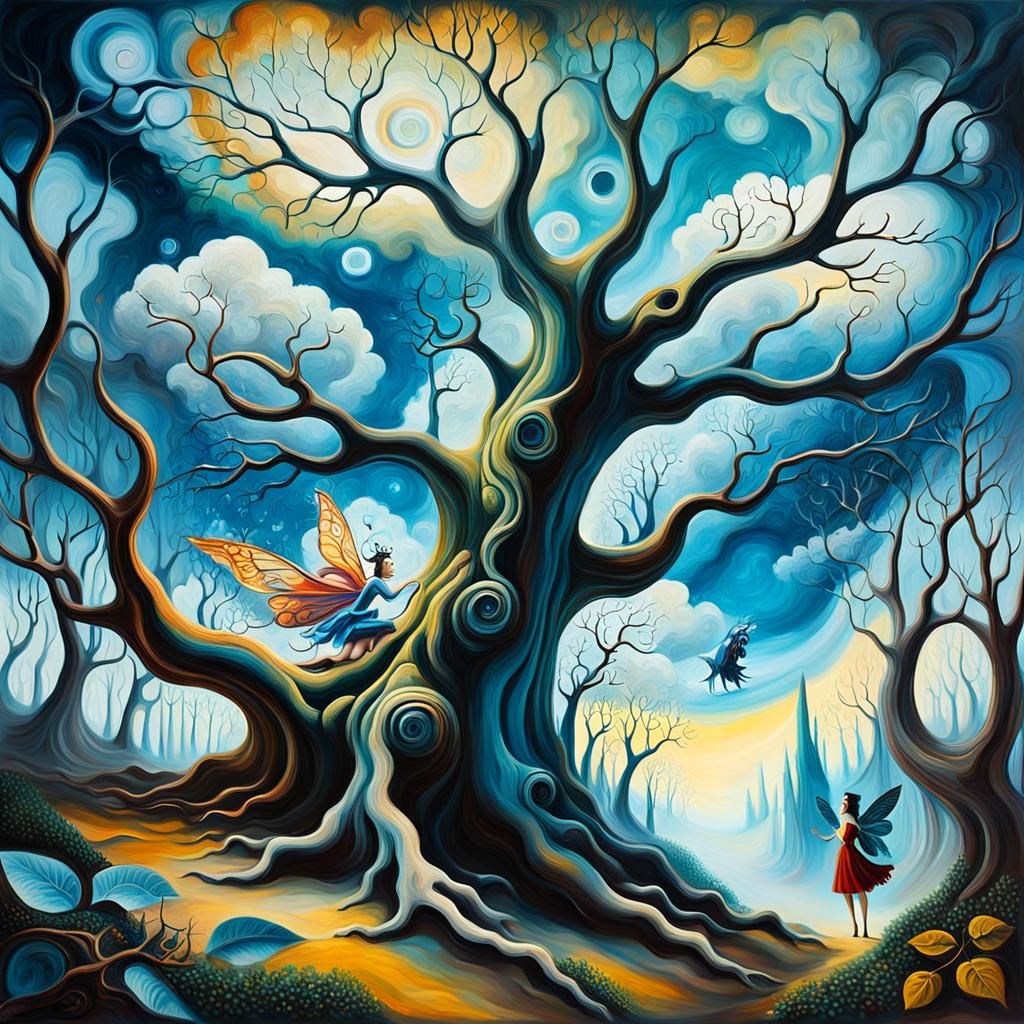 Fairy in Enchanted Forest, Surreal Oil Painting