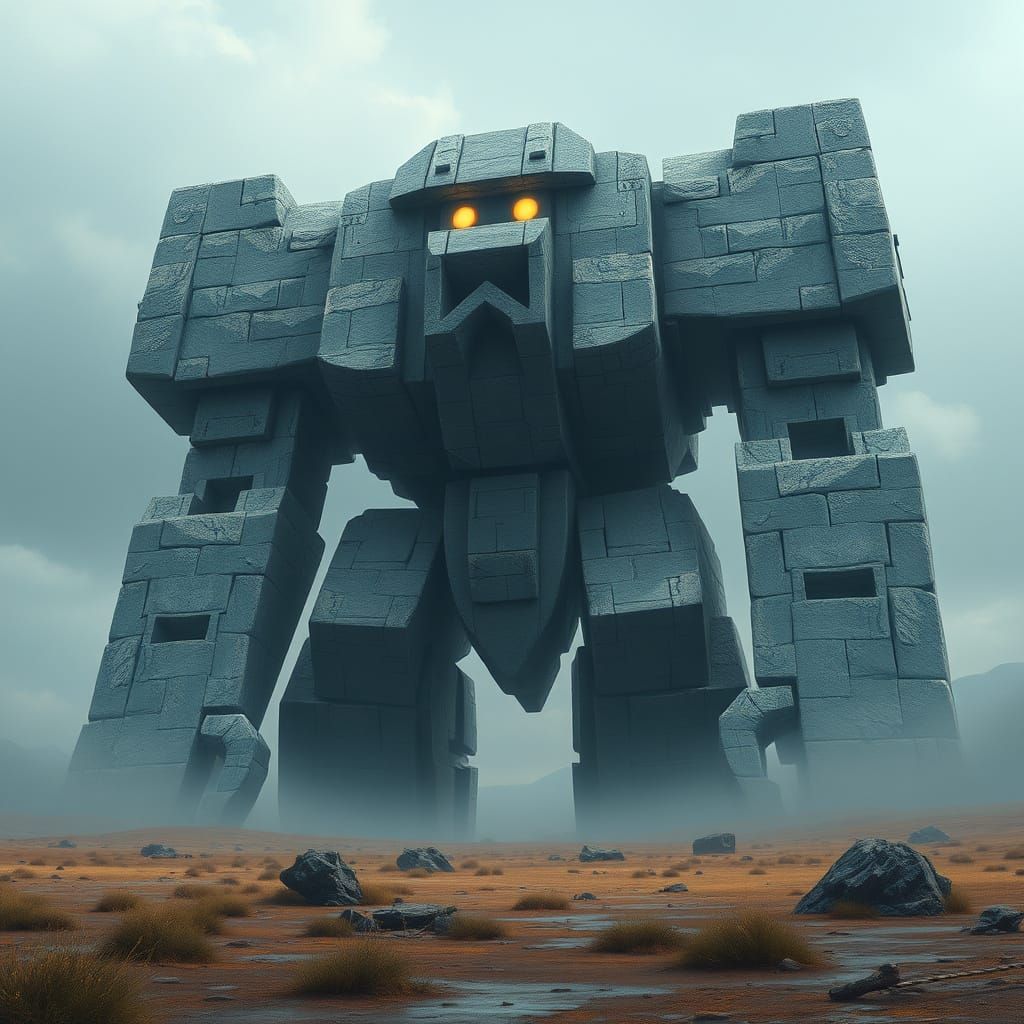 Ancient Granite Golem Guards Windswept Landscape in Fantasy ...