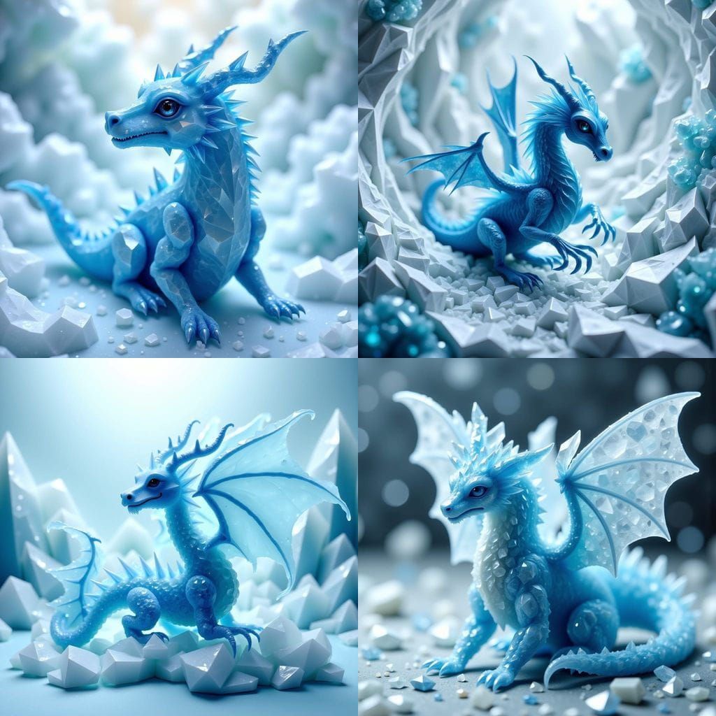 Whimsical Blue Crystal Dragon amidst Rocks and Minerals