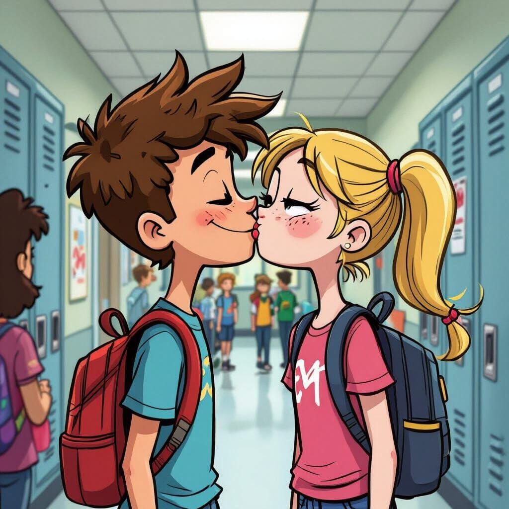 Big Nate Shares a Sweet Kiss With Gina In School Hallway