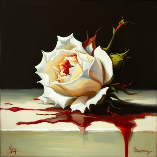 Bleeding White Rose: Oil Painting