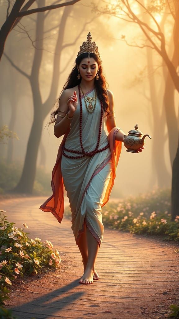 Serene Goddess Embarks on Spiritual Pilgrimage in Enchanting...