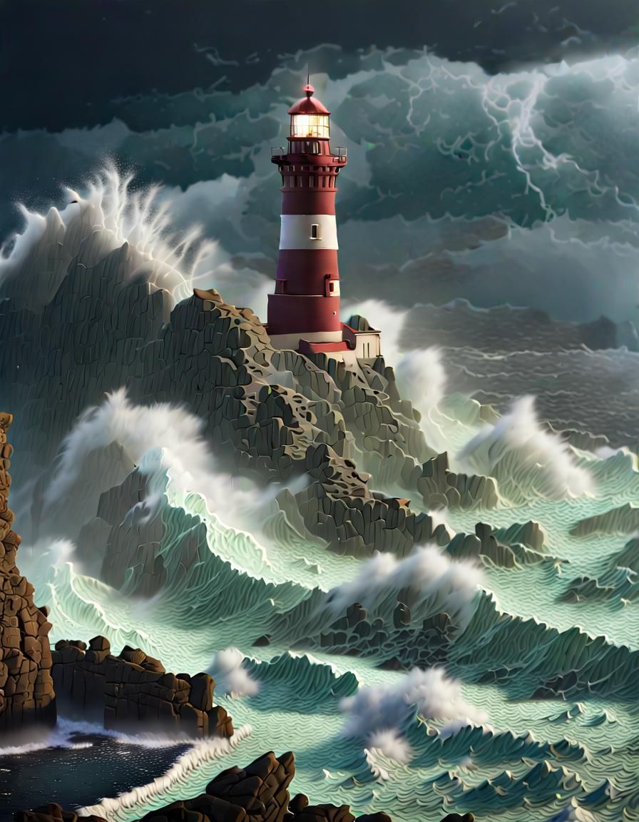 Lighthouse in Stormy Seas: Fantasy Concept Art