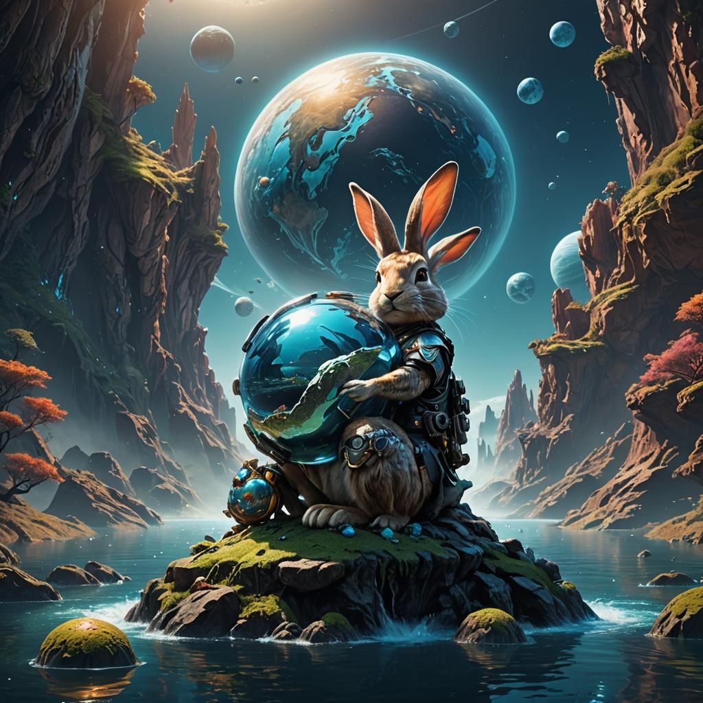 Sci-Fi Water Rabbit on Planet Art