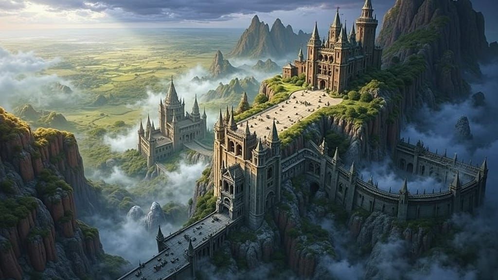 Epic Fantasy Castle soars amidst Lush Landscape