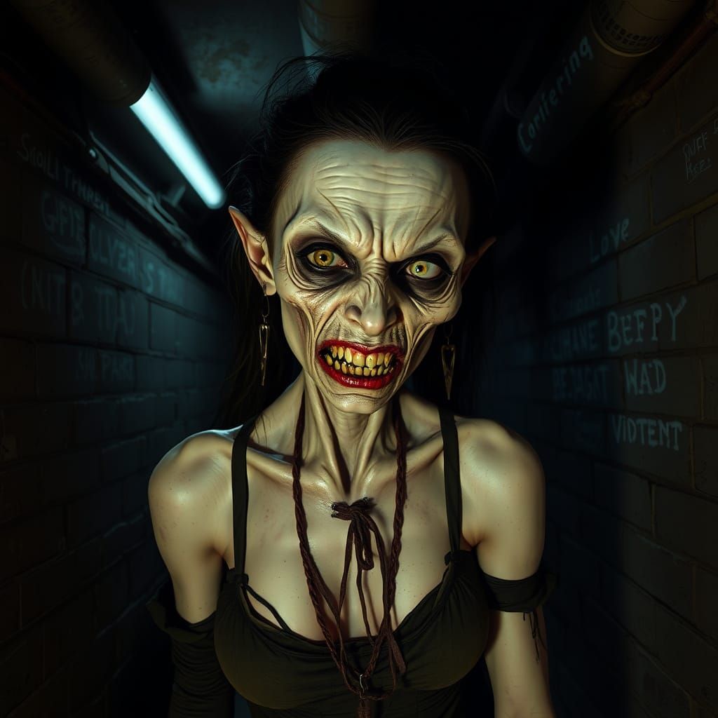 Gaunt Vampire in Dark Sewer, Gothic Horror Art