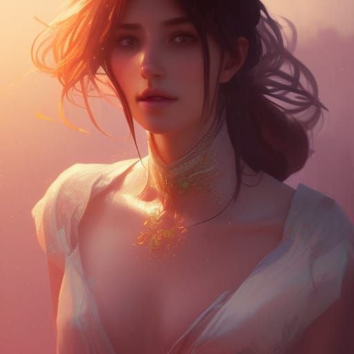 Beautiful Girl Portrait with Dynamic Lighting, Art Nouveau