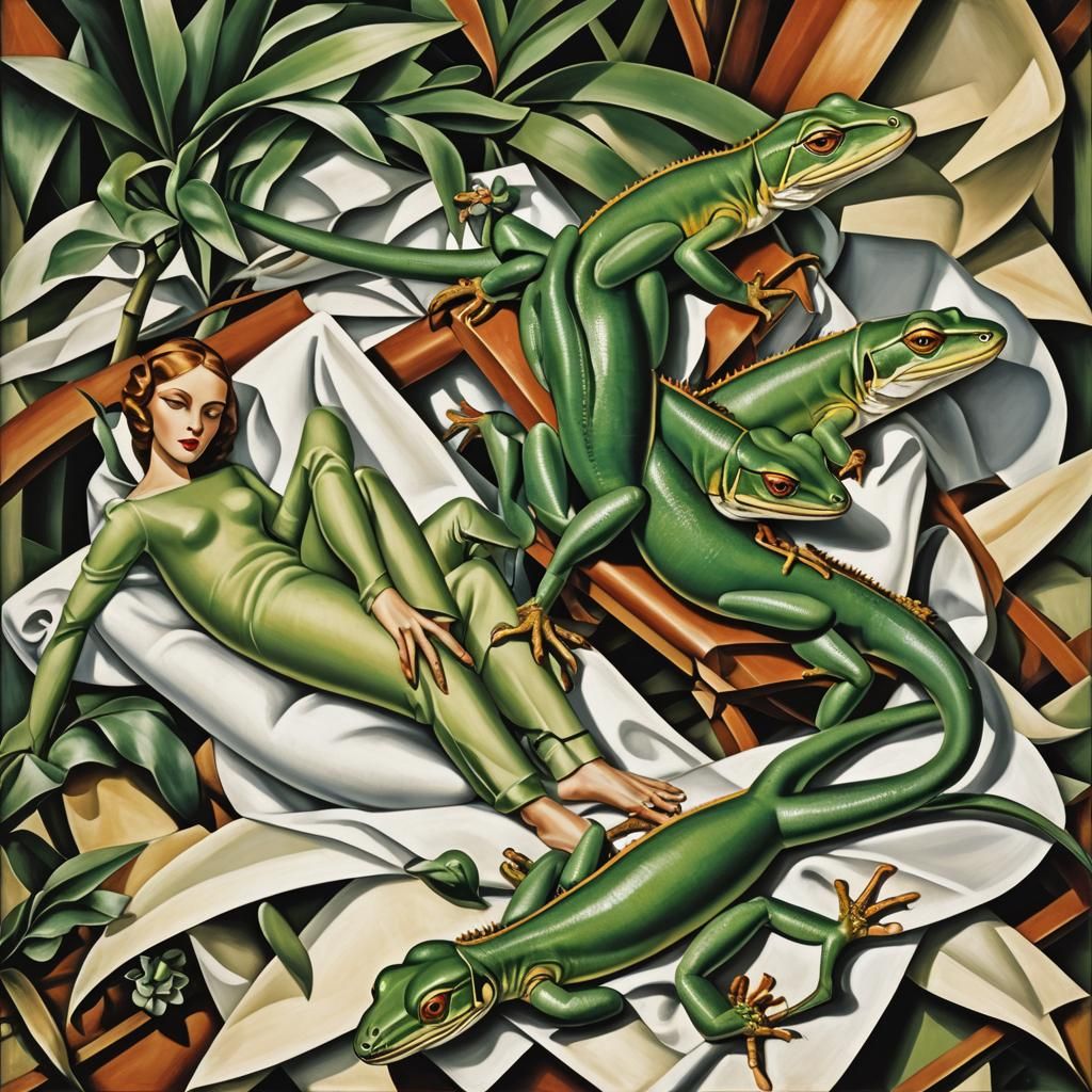Lizards Lounging in Art Deco Style