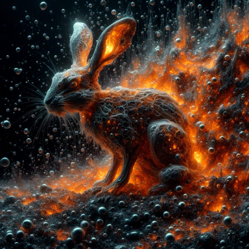 Bioluminescent Arctic Hare Spewing Molten Metal